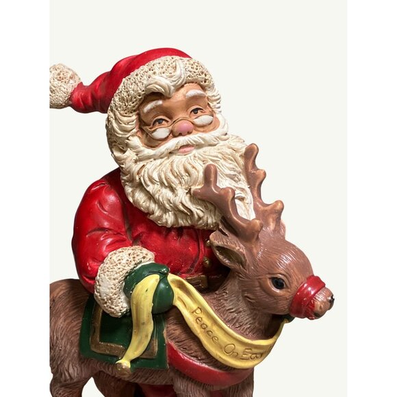 Christmas Handpainted Vintage Stocking Hanger Santa W/Reindeer Adjustable - Picture 2 of 12